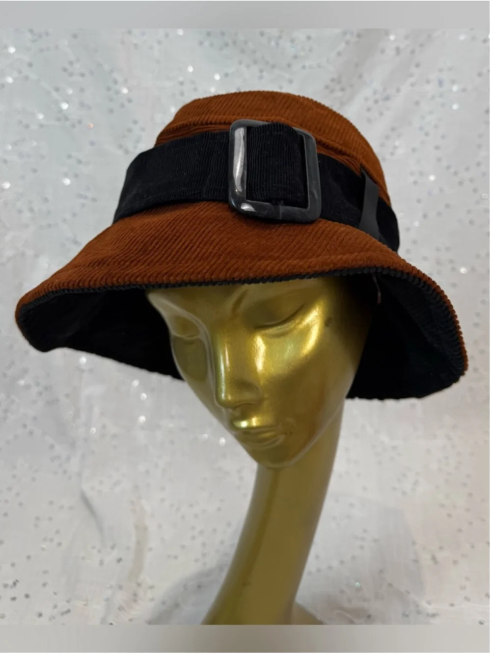 Madcap Rust Corduroy Bucket Hat Black Trim Wide Brim Hat